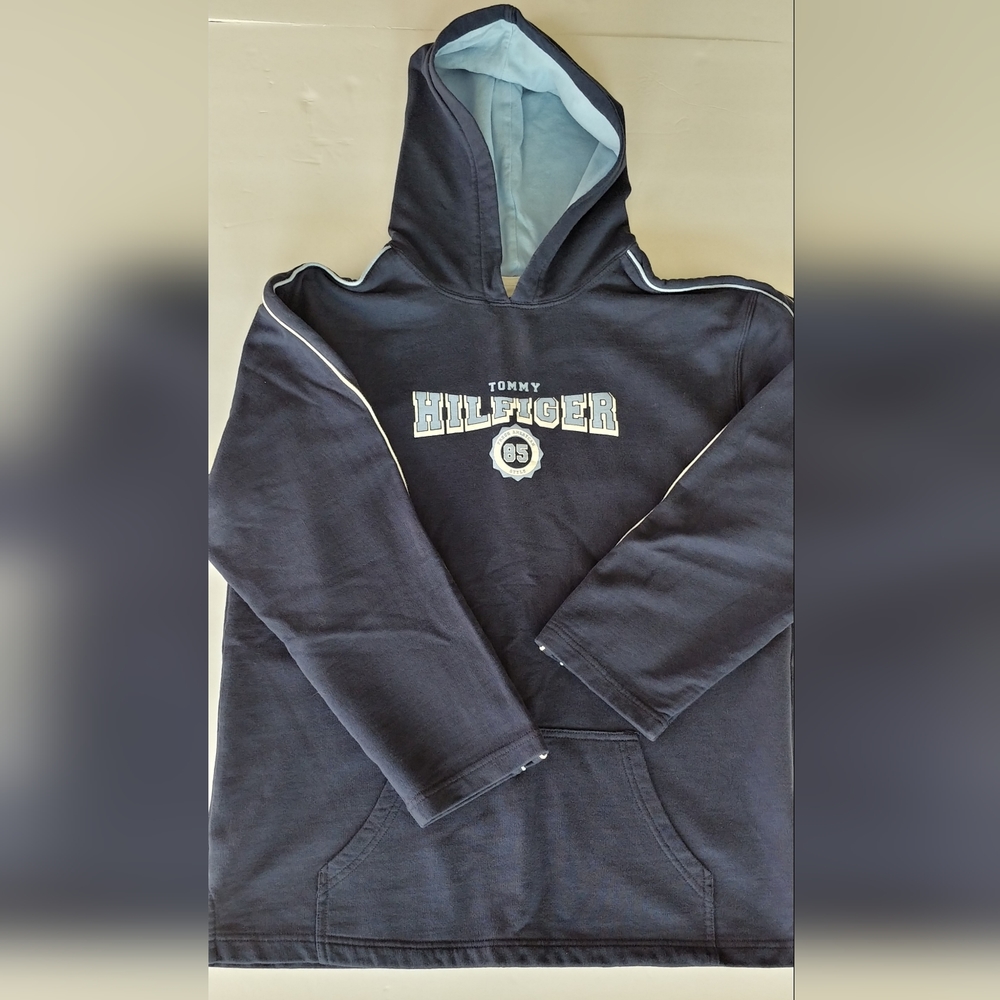 Tommy Hilfiger Y2K Spellout Hoodie Juniors XL Navy Varsity Preppy Vintage